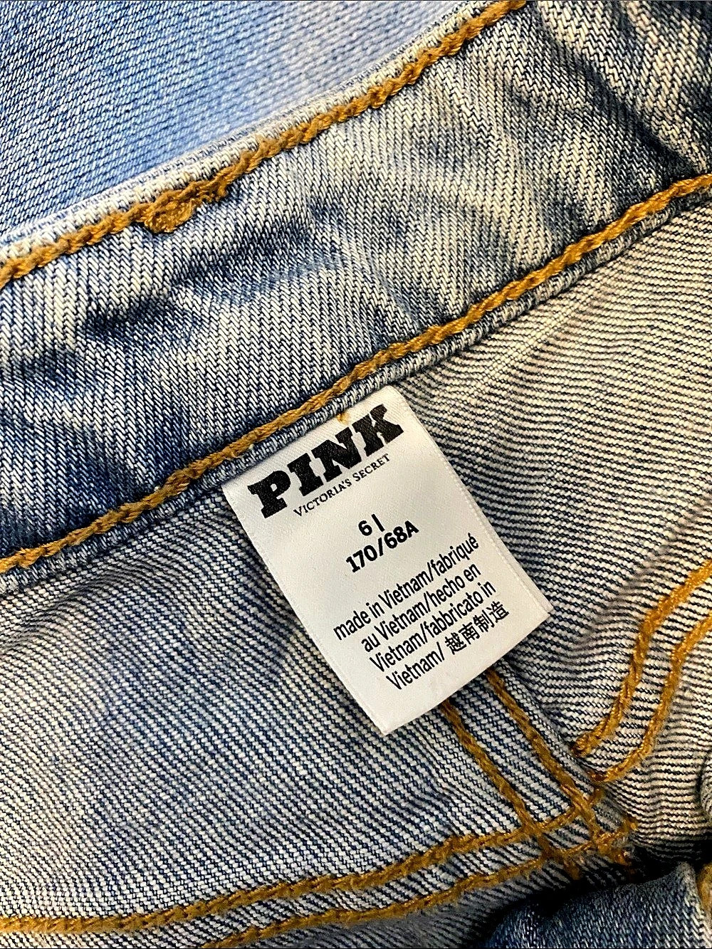 PINK Women's Distressed Skinny Jeans in Blue Waist 6 - Picture 2 of 2